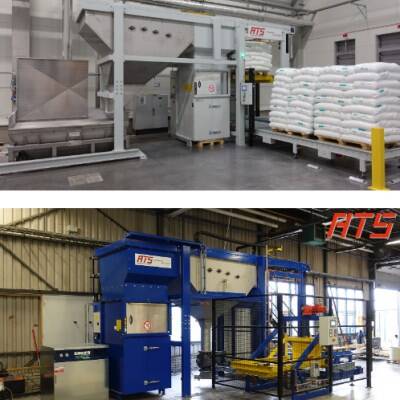 Bag emptying system with rotary compactor