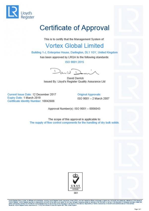 Vortex European Office Obtains ISO 9001:2015 Certification 