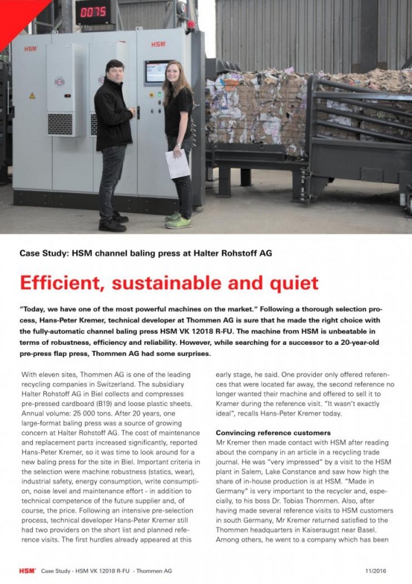 Fully-automatic channel baling press HSM VK 12018 R FU Efficient, sustainable and quiet