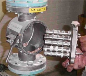 Magnetic filter removes iron from wheat flour Incorporation into pneumatic transport lines