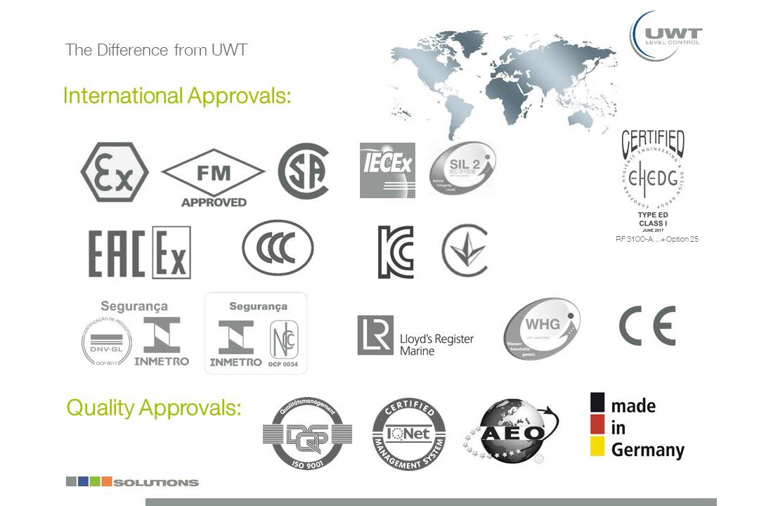 International approval of UWT products Whether ATEX, ISO 9001, or other important approvals.
UWT can offer a lot