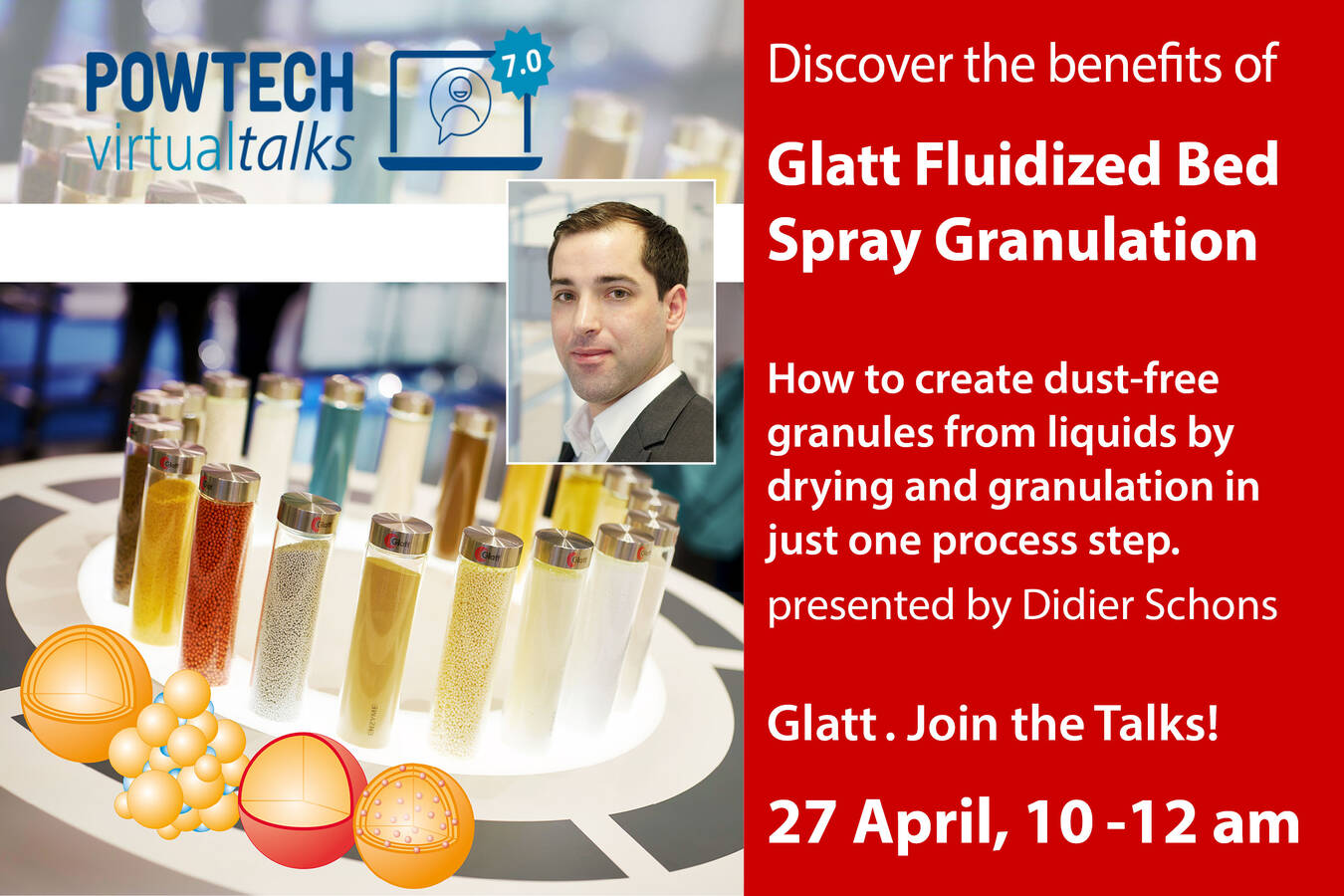 Creating dustfree granules by drying + granulating liquids Join the POWTECH Nuernberg Virtual Talks vol. 7