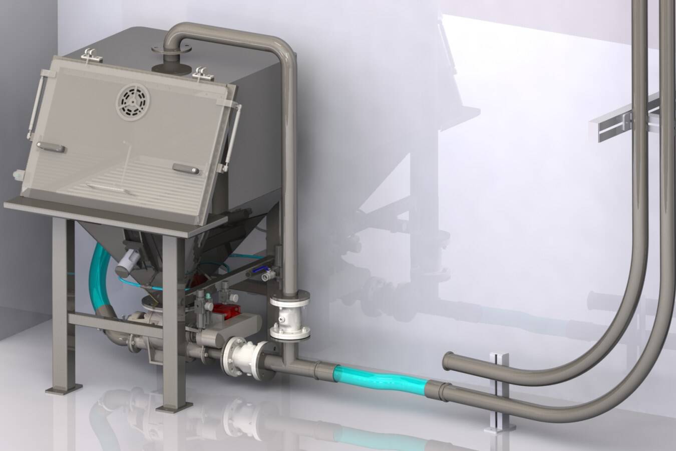 Bag dumping cabinet with blow-through rotary valve