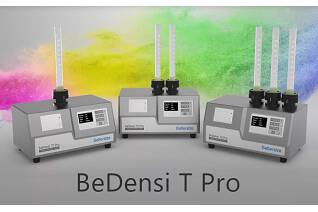 Determination of Tapped Density with the new BeDensi T Pro series The new BeDensi T Pro series determines the tapped density of powders reliably, simply and in compliance with DIN ISO 3953, 53194 as well as ASTM standards. The models T1, T2 and T3 are available with one, two or three measuring cylinders. 