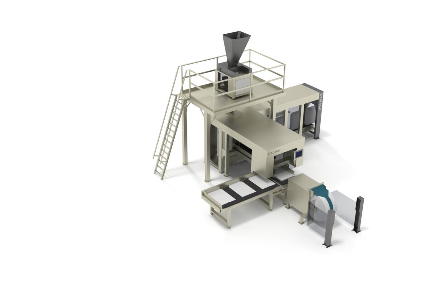 Innovative hybrid SYMACH bagging machine SYMACH features an innovative hybrid bagging machine for open-mouth and tubular film bags that combines a tubular FFS and an open-mouth bagging system.