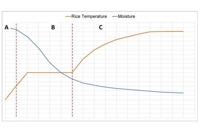 Rice Drying: moisture vs temperature