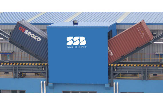 Special solution for weighing and unloading containers SSB supplied a container tilt  chassis, where weighing equipment is completely separate from the structure. Two tipping stations are controlled by one control system.