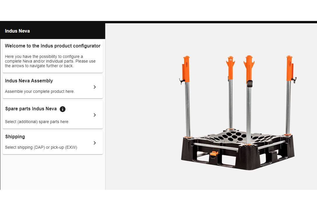 Indus Product Configurator The Indus Product Configurator helps you determine what product is best for your situation. You can configure a complete Neva and/or individual parts.