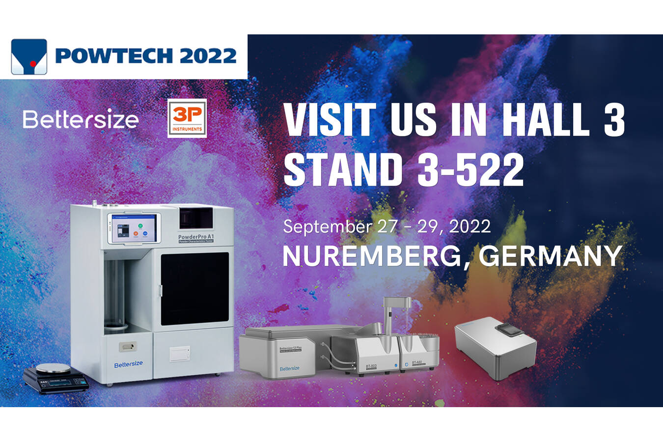3P Instruments will be at the Powtech in Nuremberg Visit our booth 522 in hall 3 and consult our experts about the characterization of particles, powders and pores.