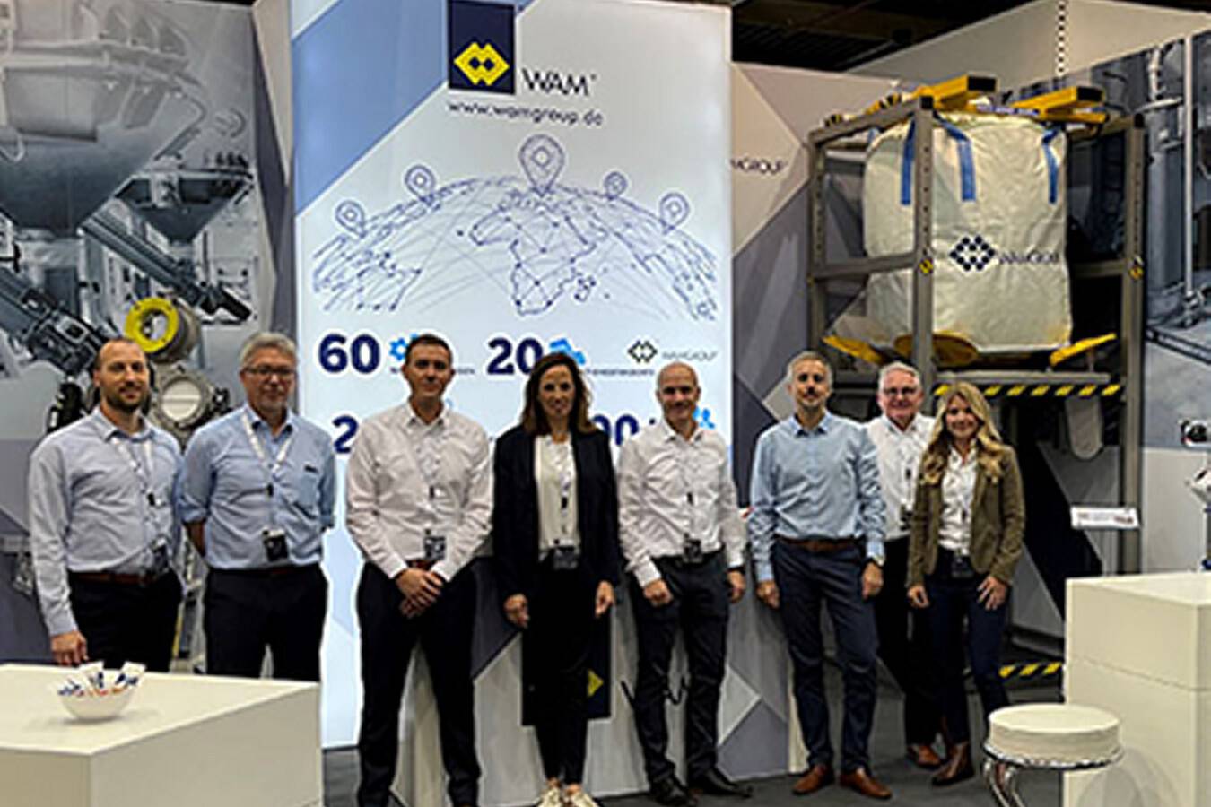 Impressions of WAM GmbH at PowTech 2022 WAM GmbH presented a selection of screw conveyors, dust collectors, micro-batch feeders, loading bellows and much more under its motto ”The one-stop-solution”.