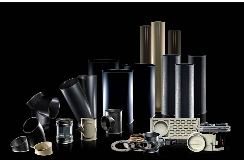 Noro piping Pipes, mouldings and distribution systems with diameters of 80 to 710 mm made from mild steel and stainless steel for aspirations and bulk material lines.