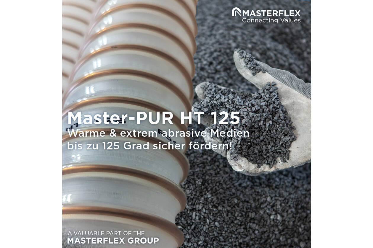 Master-PUR HT 125: carefree even at high temperatures The newly developed product series around the Master-PUR HT 125 hoses reveal competitive advantages. The polyurethane is specially designed for higher temperatures and even suitable for applications with continuous temperatures of up to125°C.