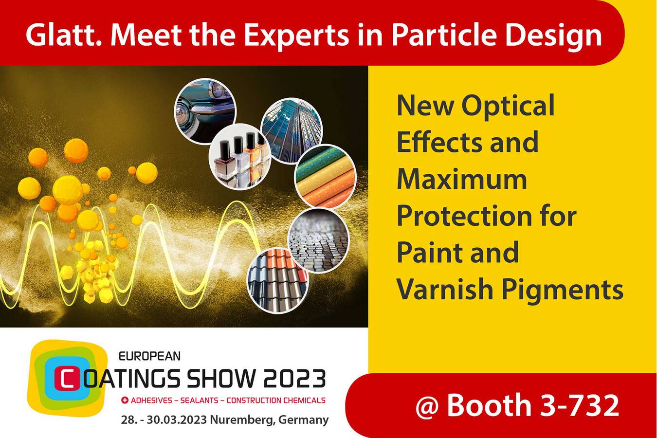 Glatt Particle Design for Additives and Fillers at ECS 2023 Glatt will focus on manufacturing technologies and novel powder materials for paints, coatings and construction chemicals.