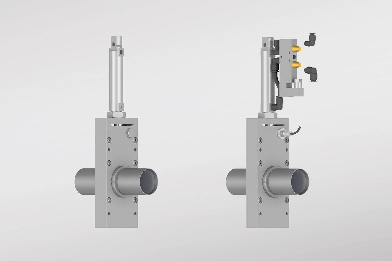 Optimized slide valve with and without sensor for position monitoring.