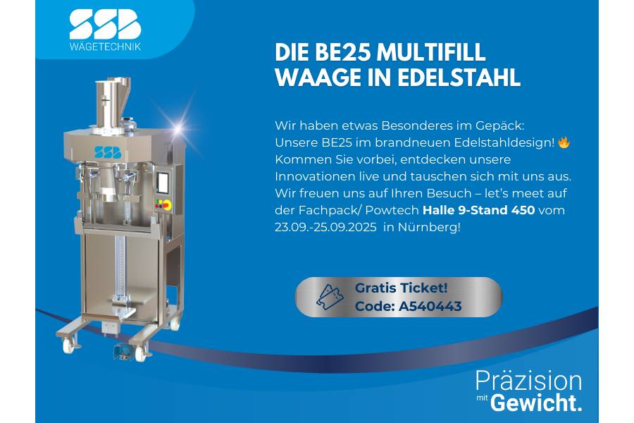 SSB Wägetechnik shows innovation in stainless steel at PowTech SSB Wägetechnik is presenting its latest development at this year’s PowTech: the Multifill gross weighing machine BE in stainless steel.