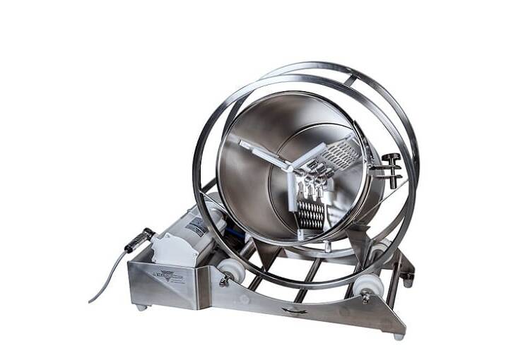 Pharmaceutical free fall mixer for hygienic production processes Convenient and gentle mixing at a high hygienic level - with the JEL RRM ”Pharma” drum hoop mixer. The mixing material is moved in the drum purely by gravity.