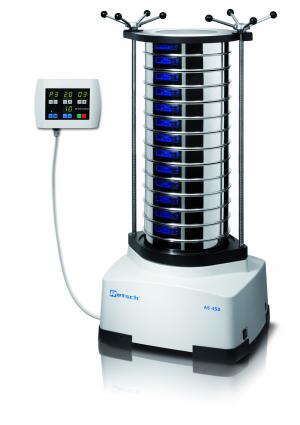 Sieving of heavy loads without bothersome manual re-sieving The new vibratory sieve shaker AS 450 control accepts loads of up to 20 kg