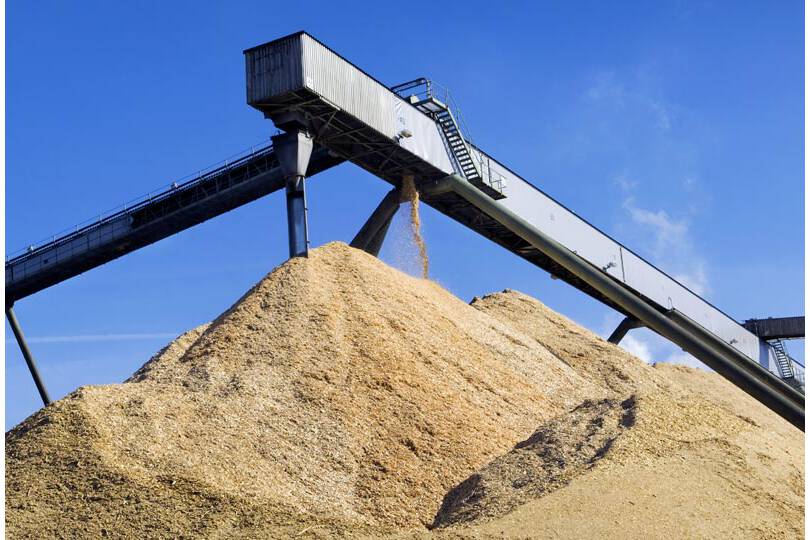 Mass flow of wood chips or bark 