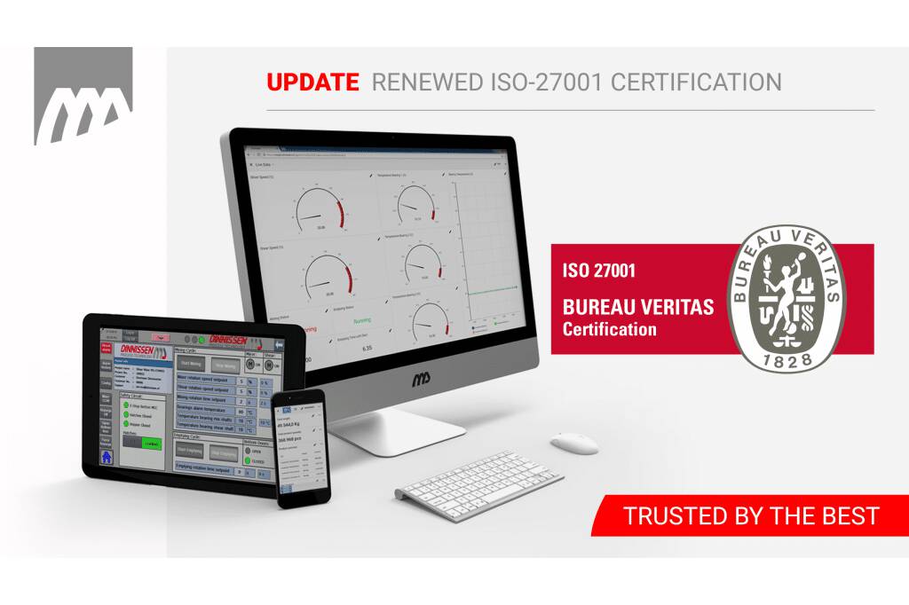Dinnissen process technology renewed ISO 27001 certification Dinnissen Process Technology sets a new industry standard for information security with renewed ISO 27001 certification.